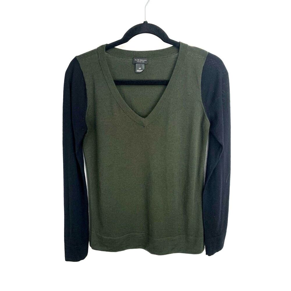 Club Monaco Agnes Sweater V-neck Merino Colorblock Green Black Size S 295584259
